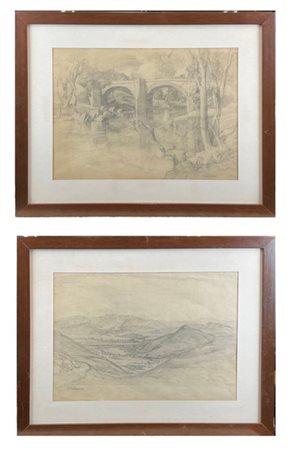 Andrea Tavernier Lotto composto da due "Paesaggi" a carbonicno su carta (cm 26x3