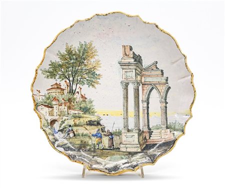 Manifattura Minghetti, Bologna secolo XIX. Alzata in maiolica a profilo mistili