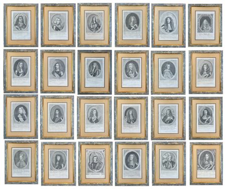 Gruppo di ventiquattro antiche incisioni raffiguranti "Ritratti di nobili perso