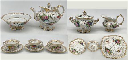 Manifattura del secolo XIX. Servizio da tè in porcellana dipinta in policromia