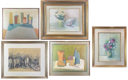 Lotto composto da due oli su tela firmati Neri, due oli su tela firmati Galdabi