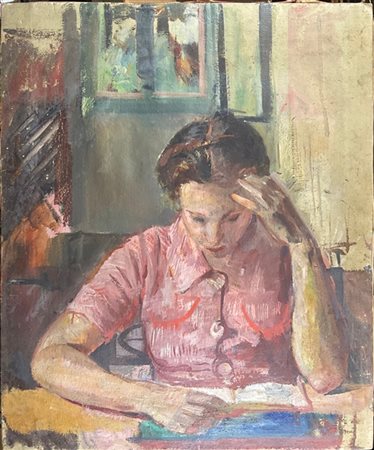 Donato Frisia "La lettura" 
olio su tela (cm 65x54) (difetti)

Provenienza
Eredi