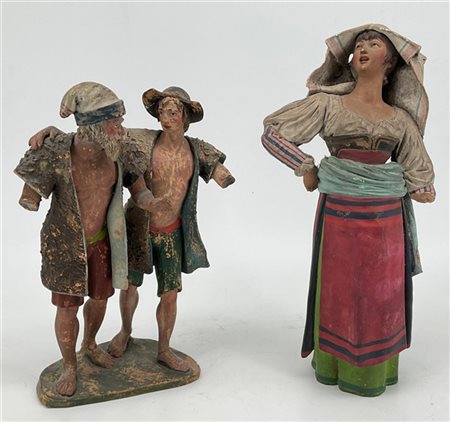 Manifattura del secolo XIX. Lotto composto da una figura di popolana e un grupp
