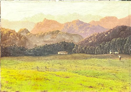 Giuseppe Pessina "Paesaggio montano con figura" 
olio su tela (cm 70x100)
firmat