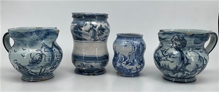 Manifattura di Savona, secolo XVIII. Albarello in maiolica dipinta in monocromo