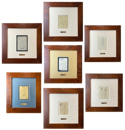 Nazzareno Sidoli Lotto composto da quattordici disegni a matita su carta raffigu