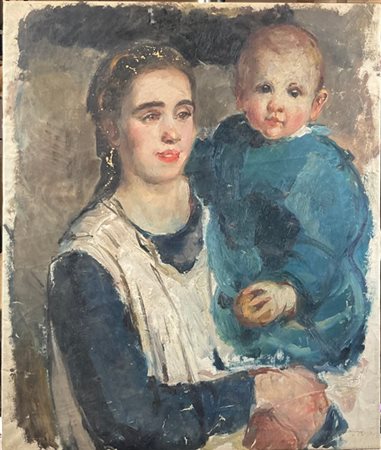 Donato Frisia "Giovane con bambino" 
olio su tela (cm 65x55) (difetti)

Provenie