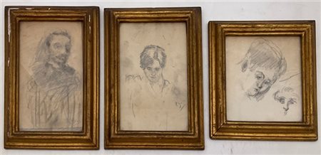 Emilio Gola Lotto composto da tre "Studi per figure" a carboncino su carta (cm m