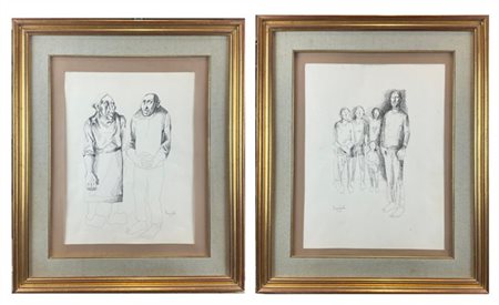 Luigi Brambati "Lotto composto da due disegni a penna su carta raffiguranti "Fig