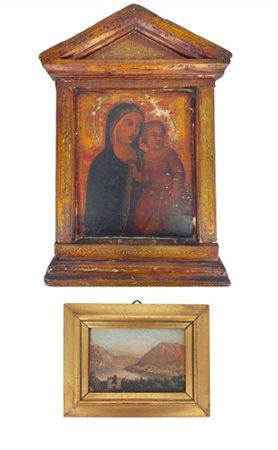 Ignoto, lotto composto da un dipinto raffigurante Madonna con Bambino, tecnica