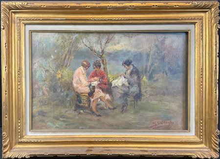 Giuseppe Solenghi "Le sarte" 
olio su compensato (cm 35x55)
firmato in basso a d