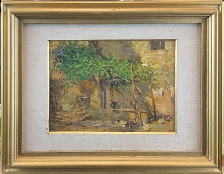 Giuseppe Solenghi "Pergolato" 
olio su cartone (cm 18x25)
firmato e datato in ba