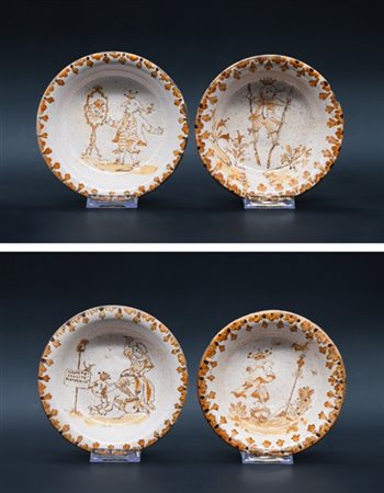 Manifattura francese, secolo XVIII-XIX. Quattro ciotole in maiolica dipinta in