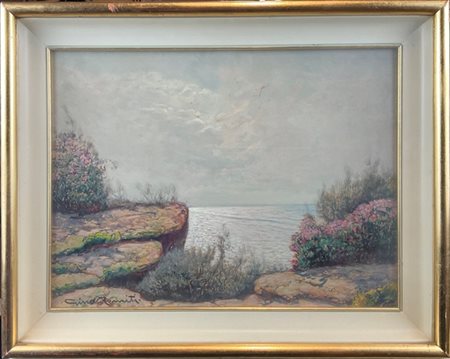 Gino Romiti "Marina toscana" 
olio su masonite (cm 30x40)
firmato in basso a sin