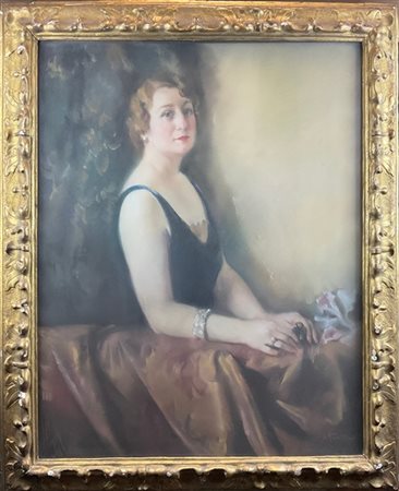 Cesare Fratino "Ritratto di gentildonna" 
pastelli colorati su carta applicata a