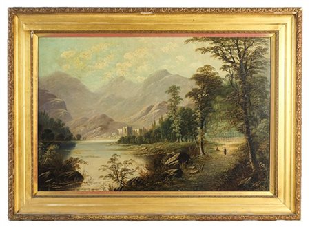 G. Allen 

"Scorcio fluviale con figure" 
olio su tela (cm 60x90)
firmato in ba