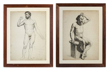 Scuola del secolo XIX
Coppia di "Studi di accademici" carboncino su carta (cm 6