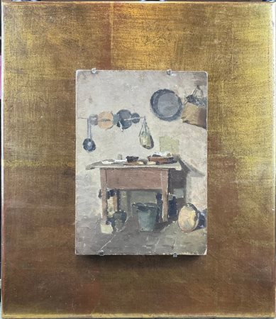 Francesco Ghittoni "Interno di cucina povera" 
olio su tavola (cm 22x16)
in corn