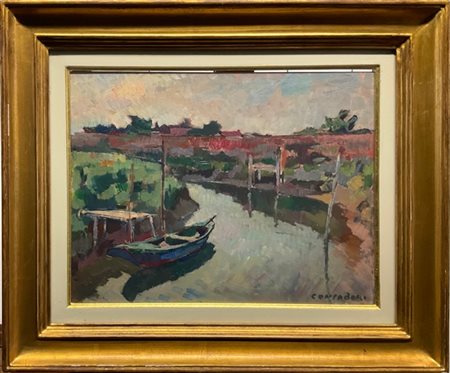 Silvio Consadori "Burano - L'Accademia" 1971
olio su cartone telato (cm 35x45)
f