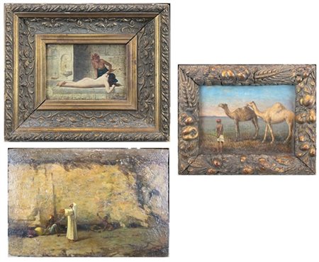 Lotto composto da tre dipinti di diversi autori, diversi soggetti orientalisti,