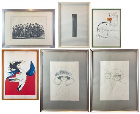 Lotto composto da cinque litografie di autori, soggetti e misure diverse (misur