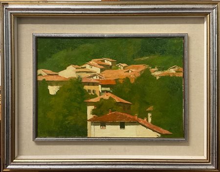 Hassan Zighayer "Paesaggio con case" 1979
olio su tela (cm 34,5x49,5)
firmato e
