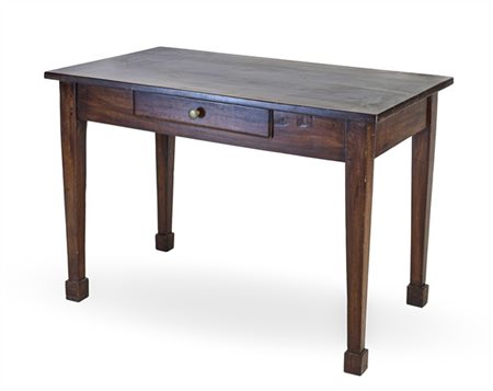 Tavolo rettangolare in noce con un cassetto nella fascia, gambe rastremate e pi