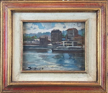 Ottavio Steffenini "La Darsena" 
olio su cartone (cm 19x24)
firmato in basso a s