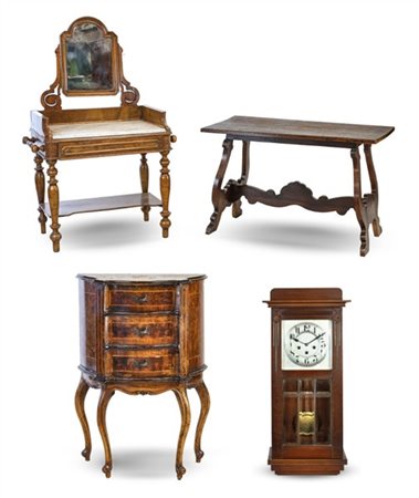 Lotto composto da un piccolo tavolo fratino (cm 110x70x55), un comodino a tre c