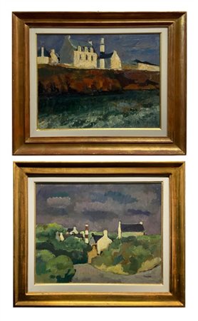 Luigi Brambati Coppia di "Paesaggi francesi"
olio su compensato (cm 40x50)
firma