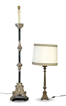 Lotto composto da portacero tripode in rame sbalzato e argentato con raccordi i