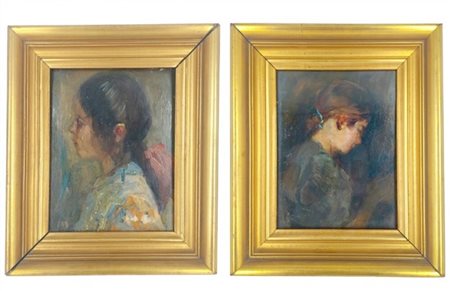 Giuliano Tommasi "Ritratti" 
due oli su diversi supporti, di diverse misure (cm