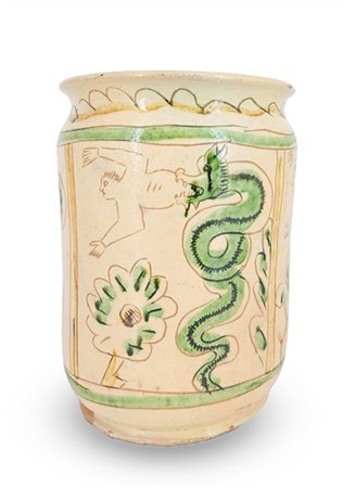 Manifattura Loretz, Milano, fine secolo XIX-inizio XX. Albarello in ceramica in