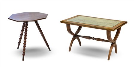 Lotto composto da un tavolino da salotto con gambe incrociate e piano rettangol