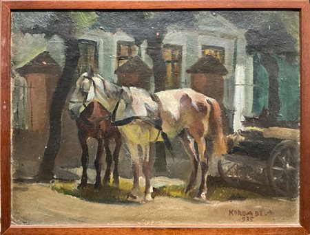 Bela Korda "Cavalli" 1935
olio su cartone (cm 23,5x31)
firmato e datato in basso