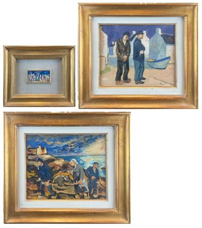 Luigi Brambati Lotto composto da tre dipinti ad olio, di diversi soggetti e misu