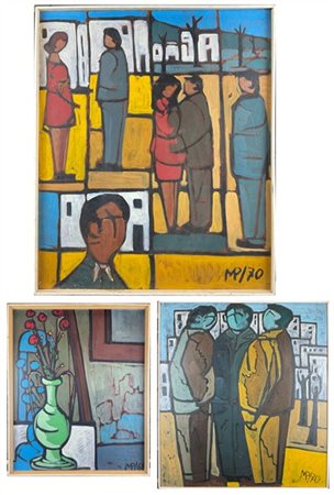 Mario Pitzura Lotto composto da tre oli su compensato di soggetti e misure diver