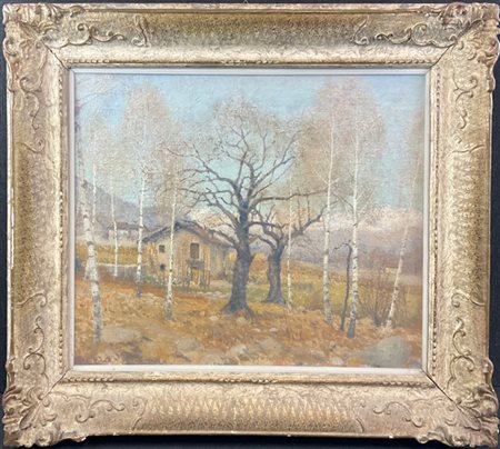 Alfonso Corradi "Casolare fra alberi" 
olio su tela (cm 40x55)
firmato in basso