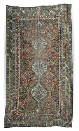 Tappeto Kamseh, Persia, fine secolo XIX. Decoro con file di medaglioni esagonal