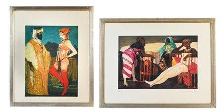 Salvatore Fiume. Due stampe a colori raffiguranti odalische (fogli cm 60x79 e c