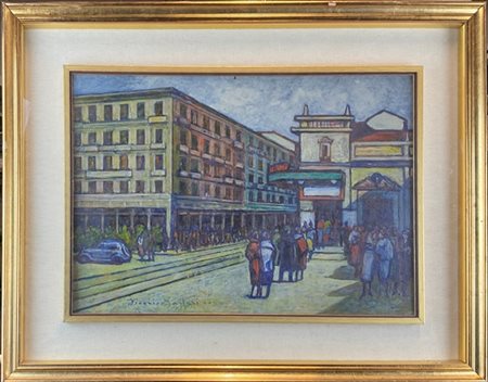 Federico Sartori "Via Porpora (Cinema Porpora)" 1937
olio su compensato (cm 36x5