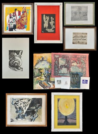 Lotto composto da cinque opere grafiche di diverso autore, soggetto e misura (m