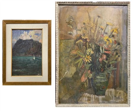 Lotto composto da un dipinto raffigurante "Vaso di fiori" firmato Pirotta e un