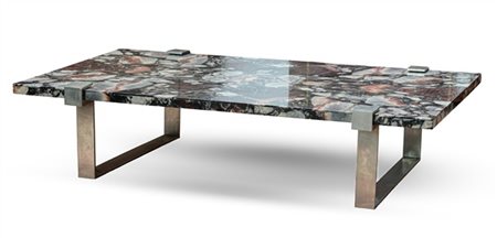 Tavolo da salotto con piano rettangolare lastronato in breccia di marmo african