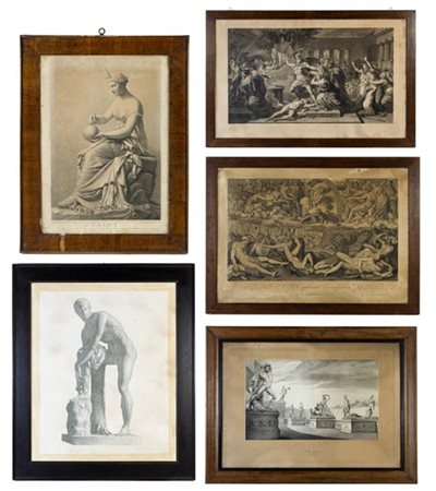 Lotto composto da cinque stampe a soggetto e misure diverse. Secolo XIX-XX (cm