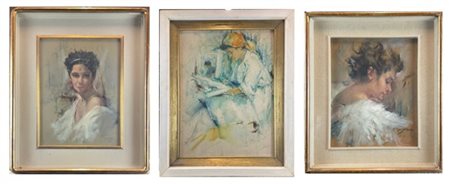 Enrico Felisari Lotto composto da tre ritratti ad olio su diversi supporti, di d