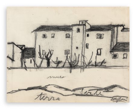 OTTONE ROSAI (1895-1957) - Muro e case, 1956