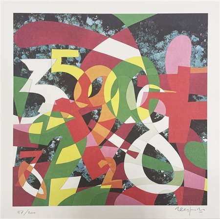 Ugo Nespolo INTRECCI litografia su carta acquerello, cm 48x48; es. 87/200...