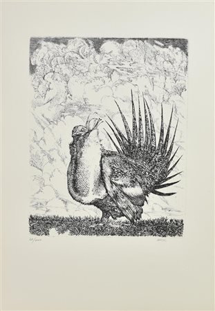 Abacuc VOLATILE, 1983 incisione su carta, cm 31x24,5, su foglio cm 50x35; es....