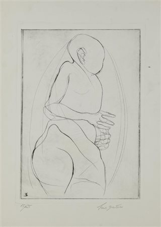 Tano Santoro SENZA TITOLO acquaforte, cm 34,5x24,5, su foglio cm 47x33; es....